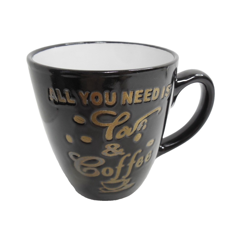 "All You Need Is Love & Coffee" Mug/Cup  Black Porcelain
